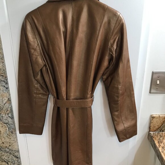 I.N.C. Brown leather coat/jacket W/golden shimmer, Small, EUC - Picture 2 of 4